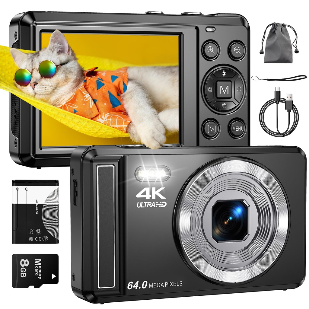ZMOQNG 4K 64MP Digital Camera 2.8" Screen Compact Camera with Micro SD Card