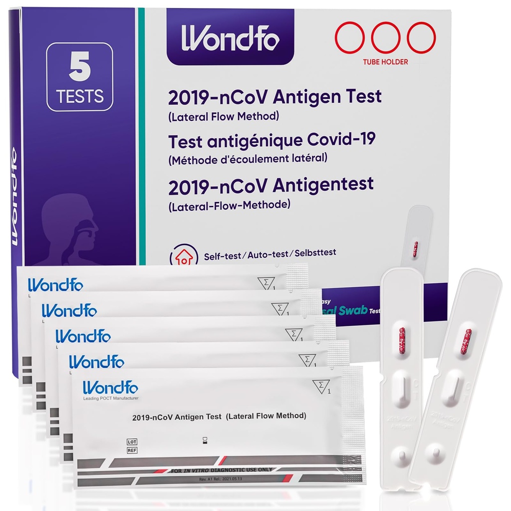 Wondfo Covid Lateral Flow Test Kit 5 Pack Covid Tests for Covid-19 Antigen Rapid Test Self