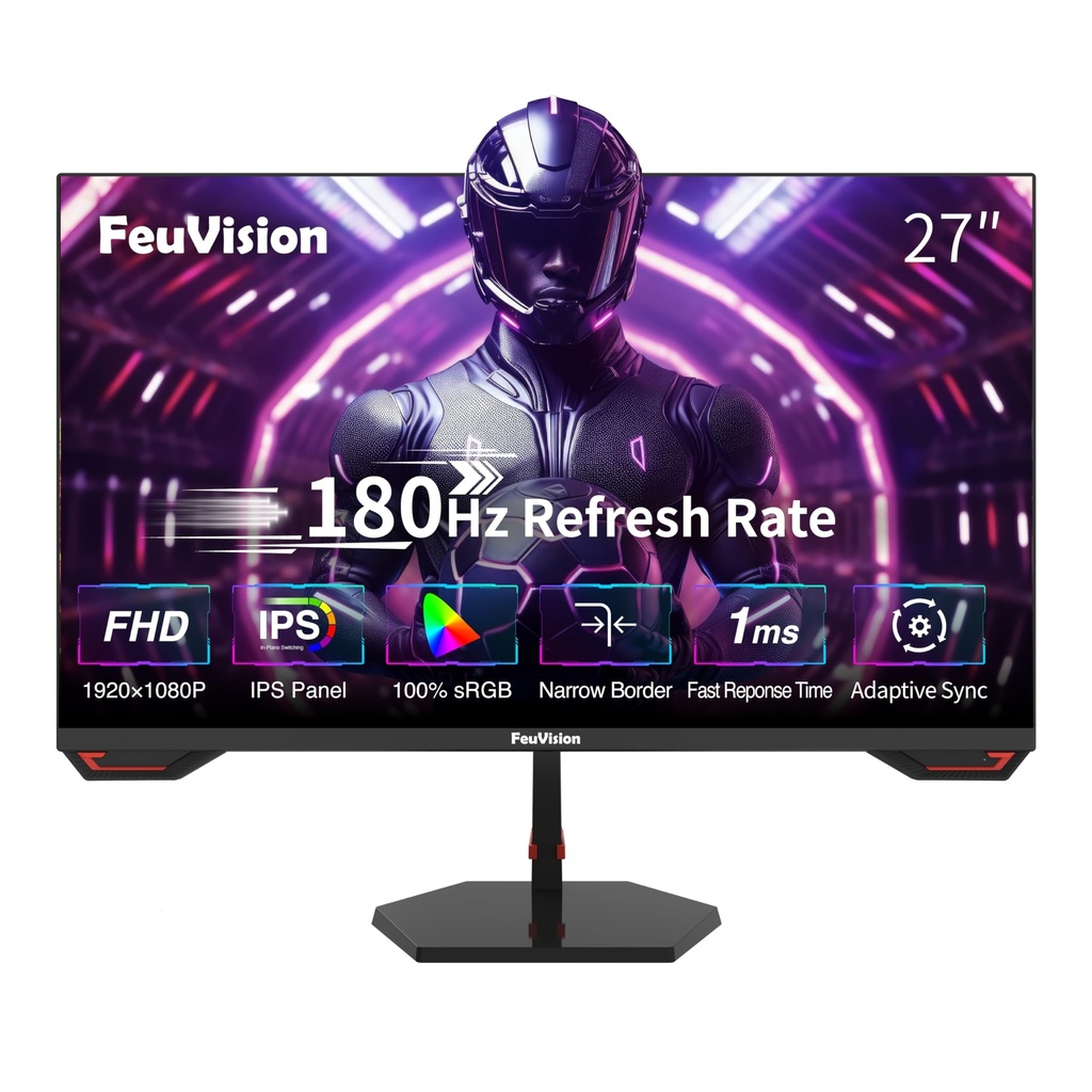 FeuVision 27 Inch 180Hz Gmaing Monitor, FHD 1080p Monitor, Adaptive Sync