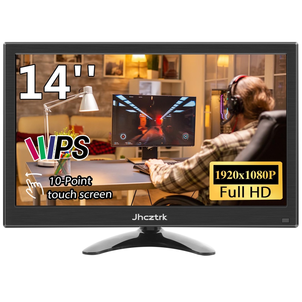 Jhcztrk Computer Touchscreen Monitor 14inch 1920x1080 LED Screen HDMI-USB Interface Kitche
