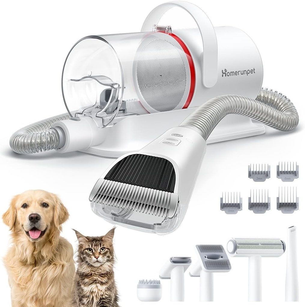 HomeRunPet Ultra Quiet Pet Vacuum, Suction 99% pet Hair, 6 Tool Grooming Kit, Anti Sheddin