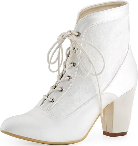 [ITM40491] Job Lot of 12 x Elegantpark HC1528 Wedding Boots for Women Lace-up Chunky Heel Bridal Ankle Boots Size 7