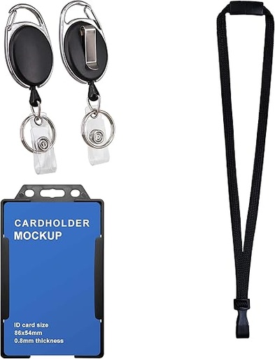 [ITM56685] Job Lot of 8 x Retractable Lanyard and Badge Holder Trio Triple Pack by Lanyards- Set includes 2 Plain Lanyards