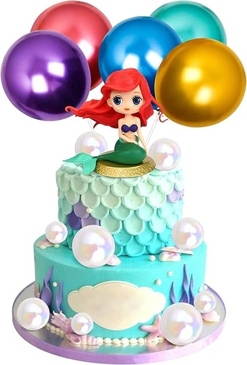 [ITM61149] Job Lot of 30 x 15 Pcs Mermaid Cake Topper Under the Sea Party Decorations Colourful Balloons and Withe Pearl