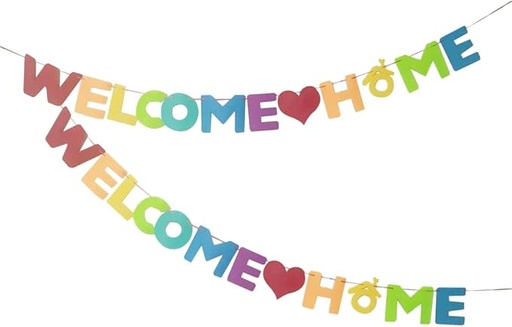 [ITM67509] Job Lot of 23 x 2 Sets Welcome Home Banner, New Home Banner Colourful Banner Rainbow Felt