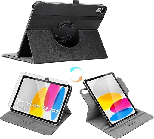 [ITM82761] Job Lot of 17 x Rotating Case for iPad 10th Generation 10.9 Inch (2022 Model), Auto Wake/Sleep PU Leather Smart Cover with Screen Protector for iPad 10th Gen, Hard Shell, Multi-Viewing Angles (Black)