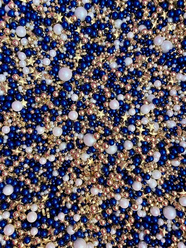 [ITM85329] Job Lot of 70 x Vegan Metallic/Shimmer Balls Edible Cupcake Cake Topper Sprinkles (35g Pouch) (Shimmer Blue, gold, white)