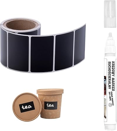 [ITM88119] Job Lot of 17 x MDlabels Blackboard Labels 50 x 30 mm Pack of 100 Black Self-Adhesive Film Stickers for Writing on Jars, Spices, Gifts, Self-Adhesive Labels + White Chalk Marker