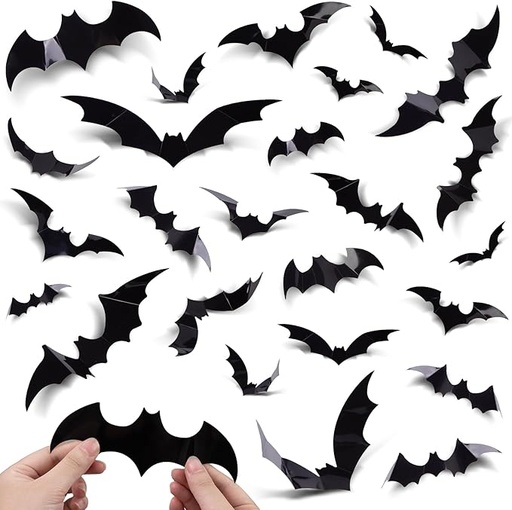 [ITM96909] Job Lot of 101 x Koogel 120PCS Halloween Bat Stickers, 3D Bat Wall Decals Waterproof Halloween Decoration