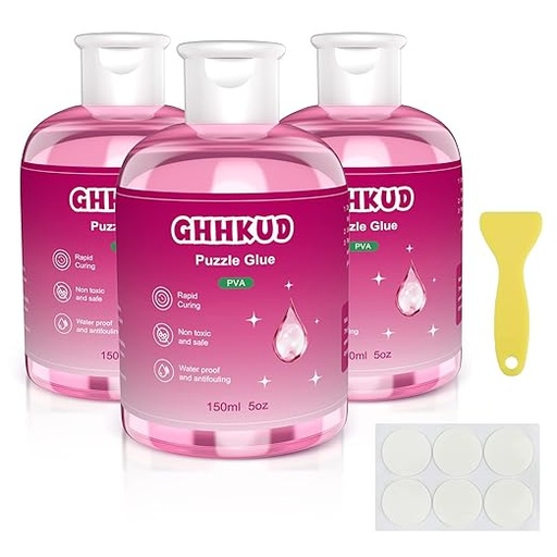 [ITM106305] Job Lot of 25 x GHHKUD Jigsaw Puzzle Glue, 450ML Puzzle Glue with Glue Scraper, Clear Water-Soluble Puzzle Sealer, Non-Toxic and Quick Dry for 3000/4500/5000 Pieces of Puzzle, Puzzle Glue Saver Jigsaw Accessories