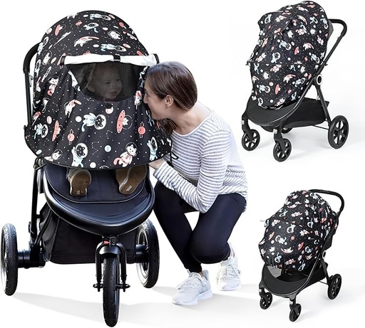 [ITM110721] Job Lot of 15 x Orzbow Universal Pram Sun Shade Cover, Detachable UPF 50+ Pram Cover for Sun with Rich Inside Visuals and Peeking Mesh Window, Breathable Lycra, Flexible Fixing System