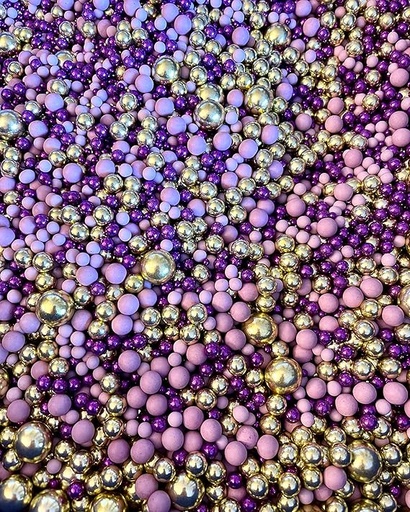 [ITM119811] Job Lot of 29 x Cake N Bake Metallic/Shimmer Balls Edible Cupcake Cake Topper Sprinkles (90G Tub) (Purple An Gold)